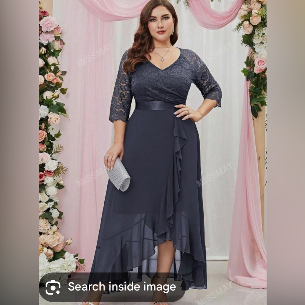 NWT Navy Blue Formal Lace Maxi Dress V-neck